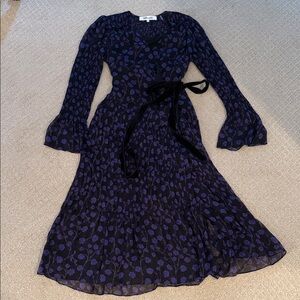 Diane Von Furstenberg Black and Purple Long Sleeve Dress